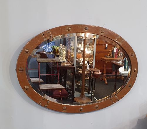 large liberty style arts crafts hammered copper oval mirror c1910 - CATEGORY: ANTIQUE MIRRORS - DATED 1910