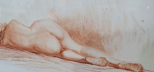 JEAN VYBOUD FRENCH ART DECO PENCIL DRAWING RECLINING NUDE C1930 - ADDITIONAL PHOTO 1