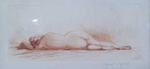 JEAN VYBOUD FRENCH ART DECO PENCIL DRAWING RECLINING NUDE C1930 - ADDITIONAL PHOTO 2
