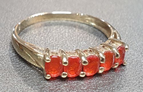 VINTAGE FIRE OPALS 9CT GOLD RING SIZE P 12 - ADDITIONAL PHOTO 1