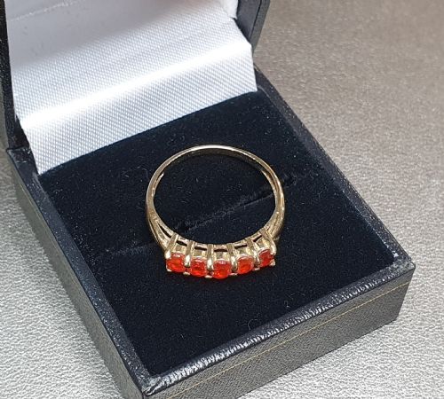 VINTAGE FIRE OPALS 9CT GOLD RING SIZE P 12 - ADDITIONAL PHOTO 3