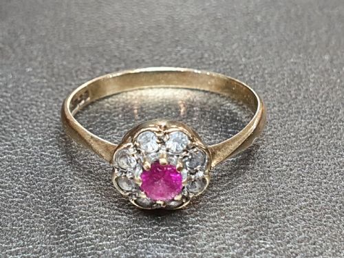 EDWARDIAN RUBY DIAMOND CLUSTER 9CT RING SIZE N - ADDITIONAL PHOTO 4
