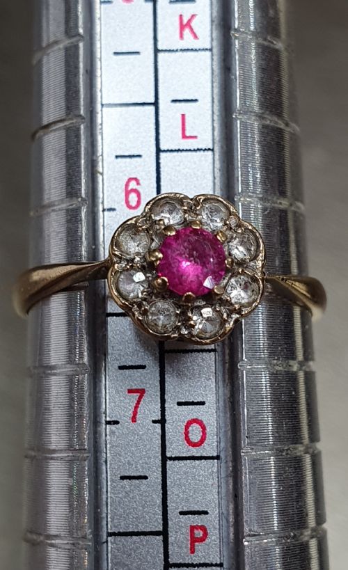 EDWARDIAN RUBY DIAMOND CLUSTER 9CT RING SIZE N - ADDITIONAL PHOTO 3
