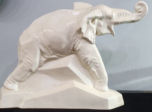 FRENCH ART DECO CRAQUELE ELEPHANT C1930 - ADDITIONAL PHOTO 1
