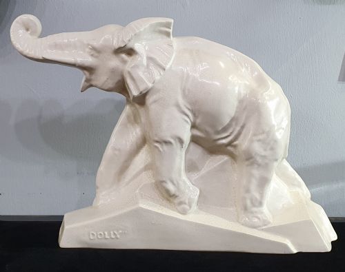 french art deco craquele elephant c1930 - CATEGORY: ANTIQUE CERAMICS - DATED 1930