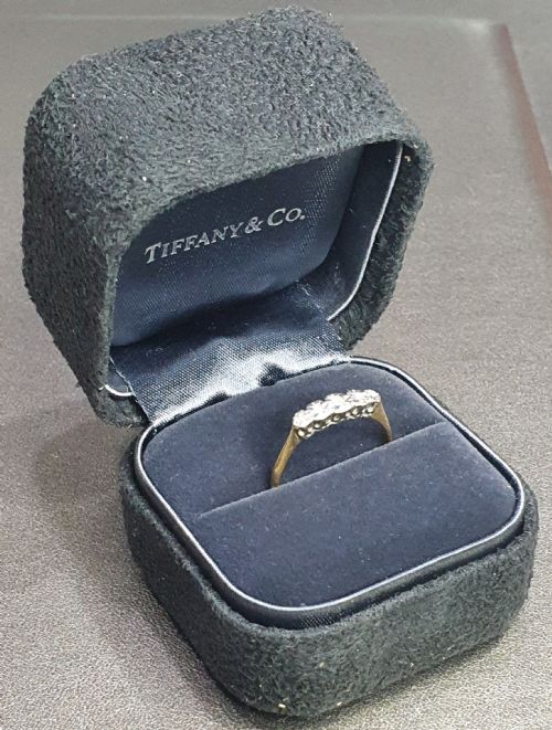 art deco era tiffany co platinum set 5 stone diamond on 18ct gold ring p12 c1930 - CATEGORY: ANTIQUE JEWELLERY - DATED 1930