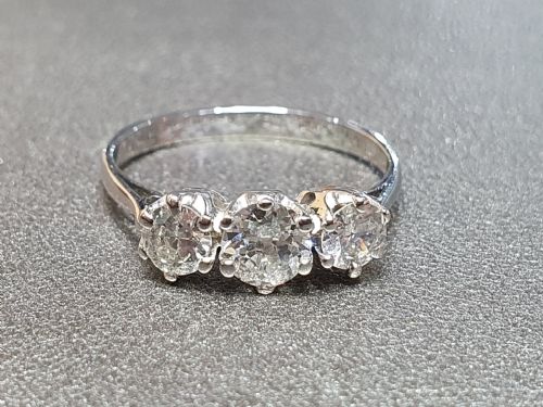 ANTIQUE 18CT WHITE GOLD 100CT OLD CUT DIAMOND TRILOGY RING C1920 N12 - ADDITIONAL PHOTO 1