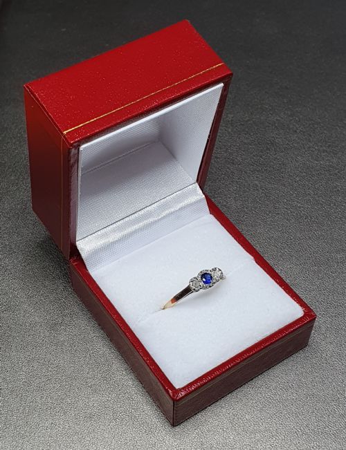 ART DECO SAPPHIRE OLD CUT DIAMOND PLATINUM SET 9CT GOLD RING SIZE L12 - ADDITIONAL PHOTO 7