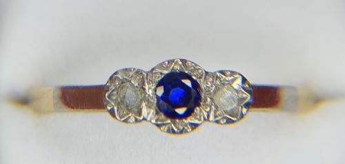 art deco sapphire old cut diamond platinum set 9ct gold ring size l12 - CATEGORY: ANTIQUE JEWELLERY - DATED 1930