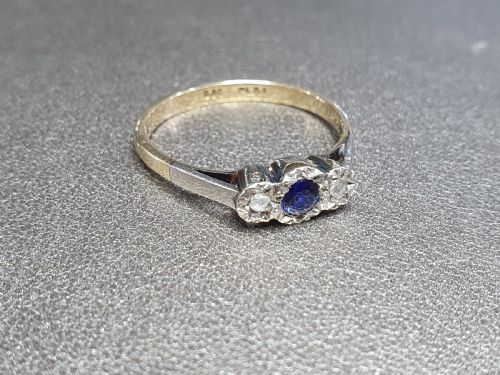 ART DECO SAPPHIRE OLD CUT DIAMOND PLATINUM SET 9CT GOLD RING SIZE L12 - ADDITIONAL PHOTO 4