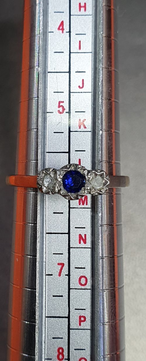 ART DECO SAPPHIRE OLD CUT DIAMOND PLATINUM SET 9CT GOLD RING SIZE L12 - ADDITIONAL PHOTO 6