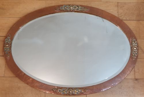 arts crafts oval copper mirror c1910 - CATEGORY: ANTIQUE MIRRORS - DATED 1910
