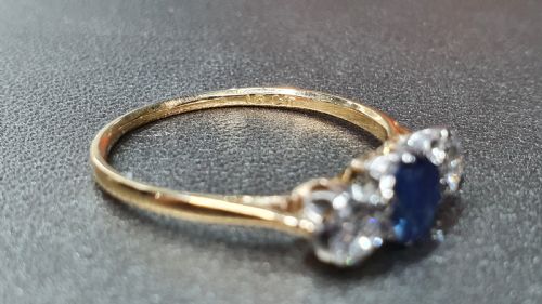 ART DECO 1920S SAPPHIRE DIAMOND 1CT TRILOGY RING 18CT GOLD SIZE P12 - ADDITIONAL PHOTO 5
