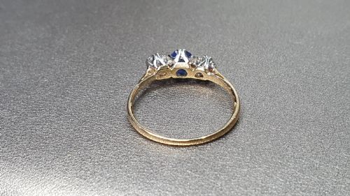 ART DECO 1920S SAPPHIRE DIAMOND 1CT TRILOGY RING 18CT GOLD SIZE P12 - ADDITIONAL PHOTO 6