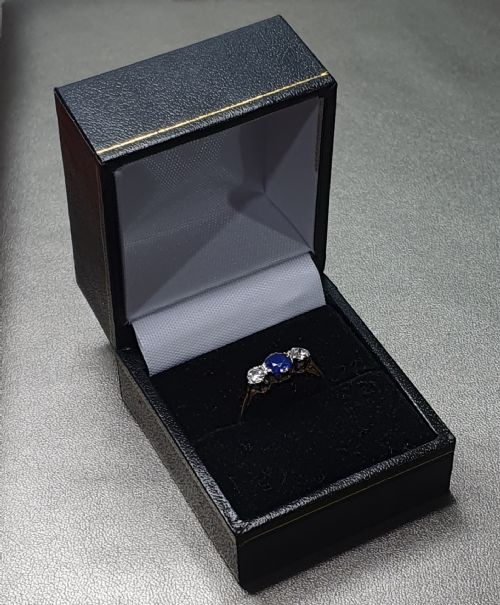 ART DECO 1920S SAPPHIRE DIAMOND 1CT TRILOGY RING 18CT GOLD SIZE P12 - ADDITIONAL PHOTO 7