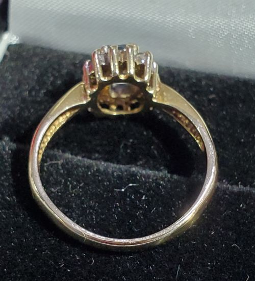 AQUAMARINE BAGUETTE CUT 18CT GOLD RING DIAMOND HALO SIZE P12 - ADDITIONAL PHOTO 3