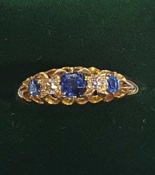 EDWARDIAN 033CT SAPPHIRE DIAMOND 5 STONE 18CT GOLD RING SIZE P - ADDITIONAL PHOTO 5