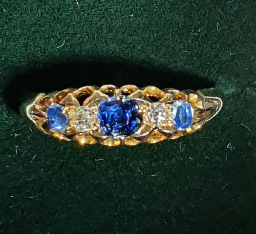 EDWARDIAN 033CT SAPPHIRE DIAMOND 5 STONE 18CT GOLD RING SIZE P - ADDITIONAL PHOTO 7