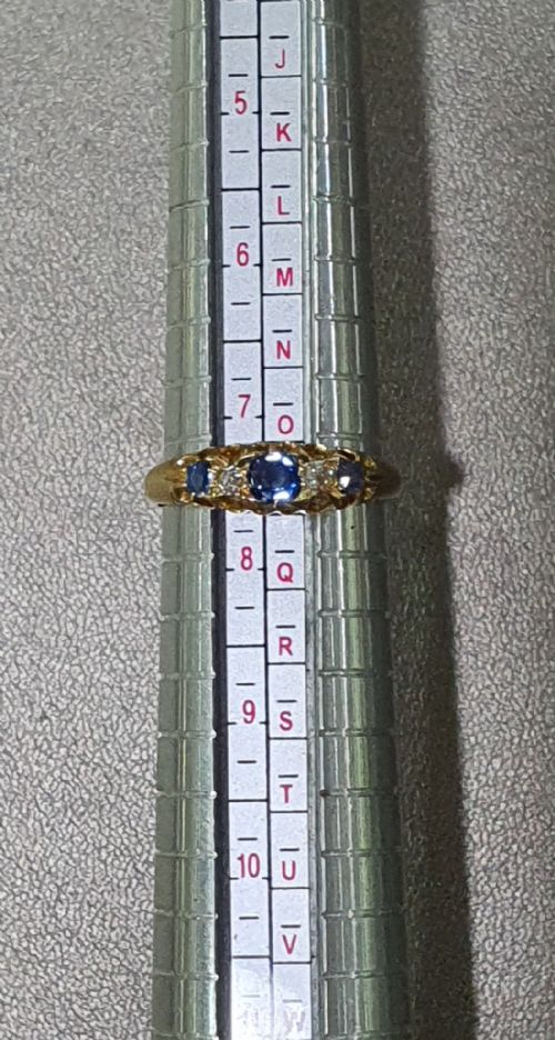 EDWARDIAN 033CT SAPPHIRE DIAMOND 5 STONE 18CT GOLD RING SIZE P - ADDITIONAL PHOTO 8