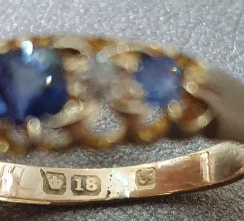 EDWARDIAN 033CT SAPPHIRE DIAMOND 5 STONE 18CT GOLD RING SIZE P - ADDITIONAL PHOTO 9