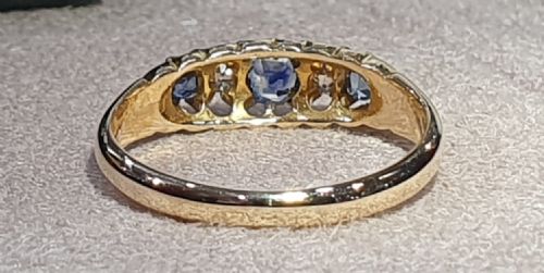EDWARDIAN 033CT SAPPHIRE DIAMOND 5 STONE 18CT GOLD RING SIZE P - ADDITIONAL PHOTO 10