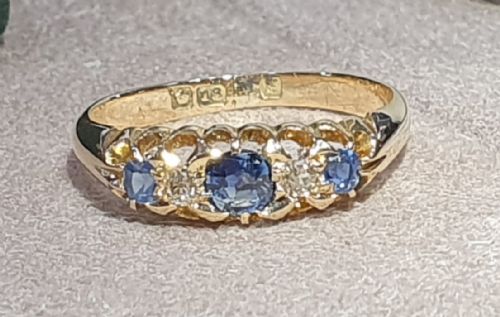 EDWARDIAN 033CT SAPPHIRE DIAMOND 5 STONE 18CT GOLD RING SIZE P - ADDITIONAL PHOTO 11