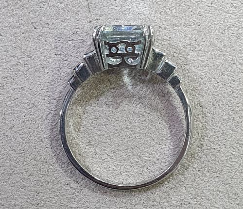 ART DECO EMERALD CUT 3CT AQUAMARINE DIAMOND SHOULDERS PLATINUM RING 4000 - ADDITIONAL PHOTO 6
