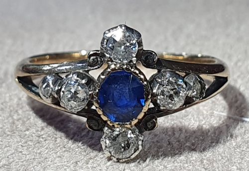 art deco diamond sapphire ring 18ct gold size l12 - CATEGORY: ANTIQUE JEWELLERY - DATED 1930
