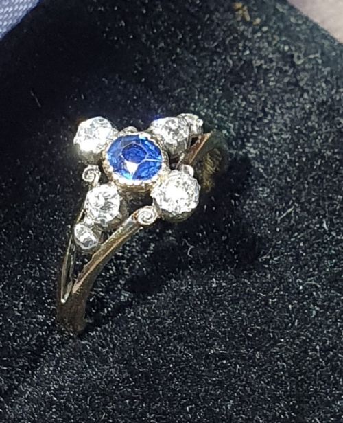 ART DECO DIAMOND SAPPHIRE RING 18CT GOLD SIZE L12 - ADDITIONAL PHOTO 2