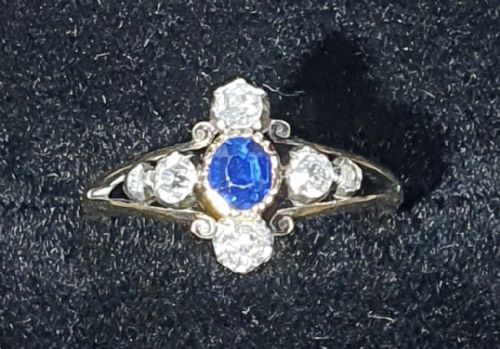 ART DECO DIAMOND SAPPHIRE RING 18CT GOLD SIZE L12 - ADDITIONAL PHOTO 3