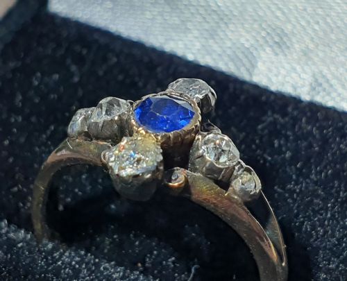 ART DECO DIAMOND SAPPHIRE RING 18CT GOLD SIZE L12 - ADDITIONAL PHOTO 6