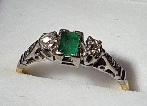 ART DECO EMERALD DIAMOND 18CT PLATINUM RING SIZE O12 - ADDITIONAL PHOTO 3