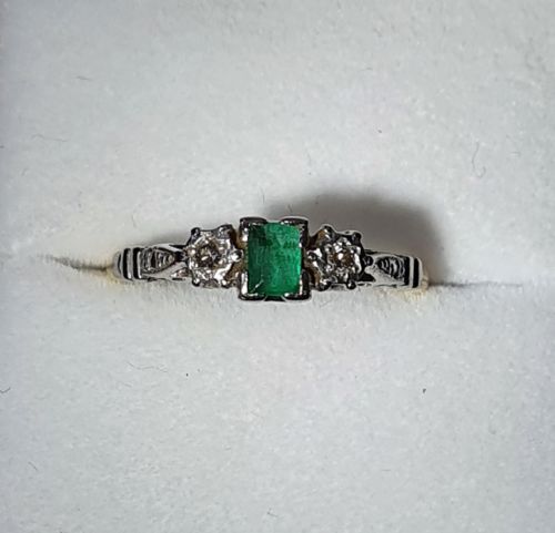 ART DECO EMERALD DIAMOND 18CT PLATINUM RING SIZE O12 - ADDITIONAL PHOTO 5
