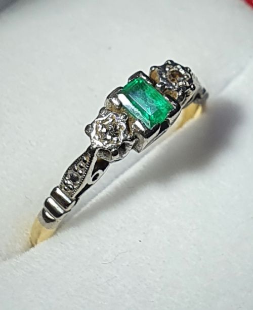ART DECO EMERALD DIAMOND 18CT PLATINUM RING SIZE O12 - ADDITIONAL PHOTO 6