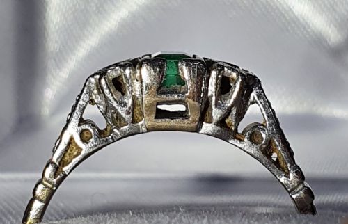 ART DECO EMERALD DIAMOND 18CT PLATINUM RING SIZE O12 - ADDITIONAL PHOTO 7