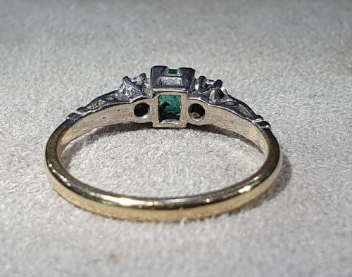 ART DECO EMERALD DIAMOND 18CT PLATINUM RING SIZE O12 - ADDITIONAL PHOTO 9