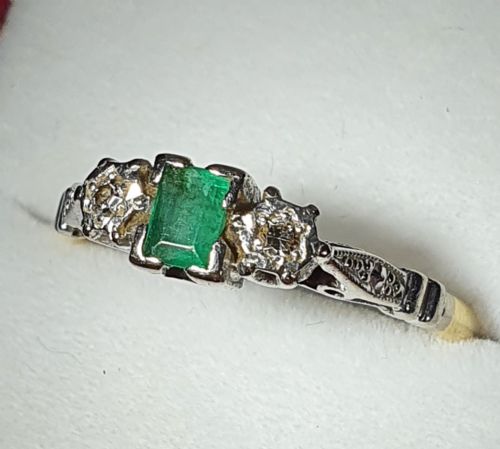 ART DECO EMERALD DIAMOND 18CT PLATINUM RING SIZE O12 - ADDITIONAL PHOTO 10