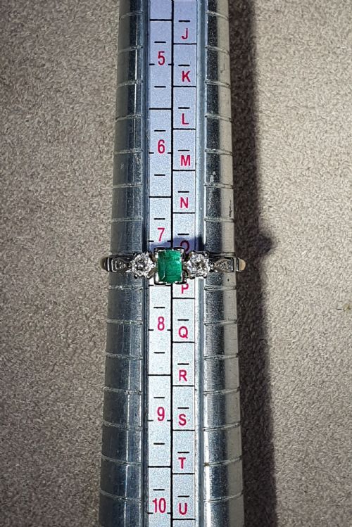 ART DECO EMERALD DIAMOND 18CT PLATINUM RING SIZE O12 - ADDITIONAL PHOTO 11