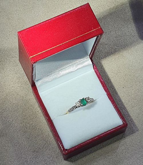 ART DECO EMERALD DIAMOND 18CT PLATINUM RING SIZE O12 - ADDITIONAL PHOTO 12