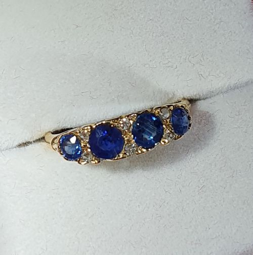 EDWARDIAN ROSE CUT DIAMOND SAPPHIRE 18CT GOLD RING SIZE Q - ADDITIONAL PHOTO 4