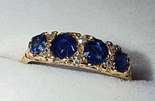 EDWARDIAN ROSE CUT DIAMOND SAPPHIRE 18CT GOLD RING SIZE Q - ADDITIONAL PHOTO 2