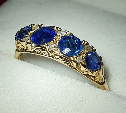 edwardian rose cut diamond sapphire 18ct gold ring size q - CATEGORY: ANTIQUE JEWELLERY - DATED EDWARDIAN