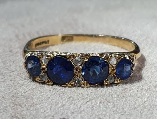 EDWARDIAN ROSE CUT DIAMOND SAPPHIRE 18CT GOLD RING SIZE Q - ADDITIONAL PHOTO 3