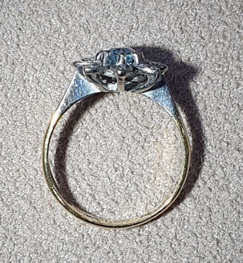 EDWARDIAN AQUAMARINE FLOWER PETAL DIAMOND CLUSTER RING 18CT GOLD SIZE L - ADDITIONAL PHOTO 9
