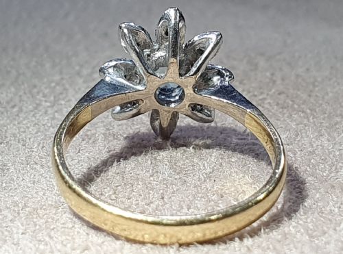 EDWARDIAN AQUAMARINE FLOWER PETAL DIAMOND CLUSTER RING 18CT GOLD SIZE L - ADDITIONAL PHOTO 10