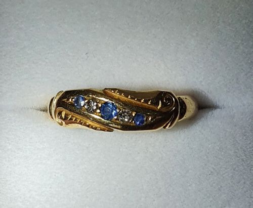EDWARDIAN DIAMOND SAPPHIRE GOLD RING SIZE P12 - ADDITIONAL PHOTO 4