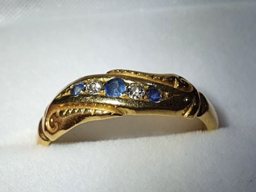 EDWARDIAN DIAMOND SAPPHIRE GOLD RING SIZE P12 - ADDITIONAL PHOTO 2
