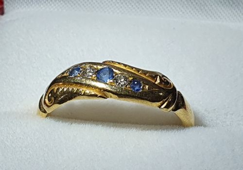 EDWARDIAN DIAMOND SAPPHIRE GOLD RING SIZE P12 - ADDITIONAL PHOTO 3