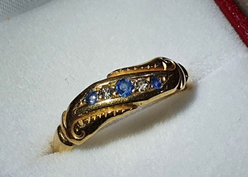 EDWARDIAN DIAMOND SAPPHIRE GOLD RING SIZE P12 - ADDITIONAL PHOTO 5