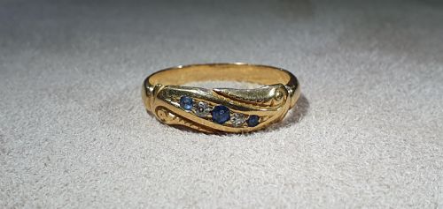EDWARDIAN DIAMOND SAPPHIRE GOLD RING SIZE P12 - ADDITIONAL PHOTO 6
